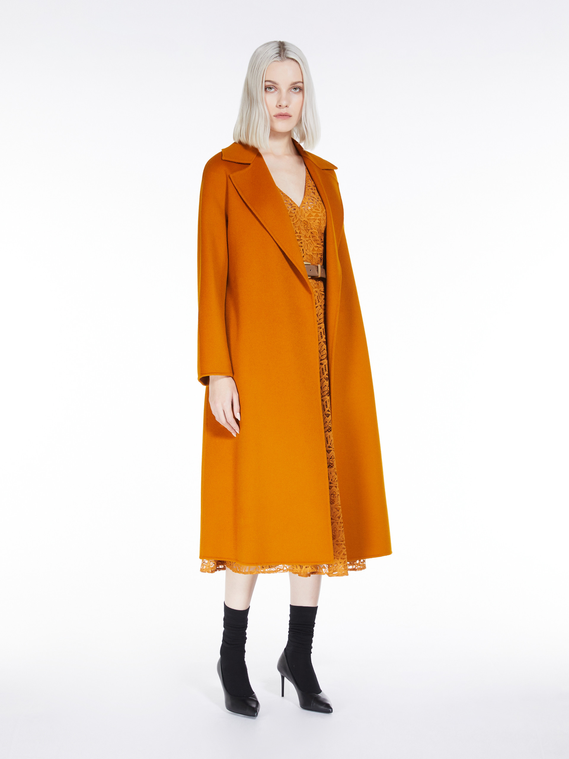 Max Mara Long Robe Overcoat In Orange