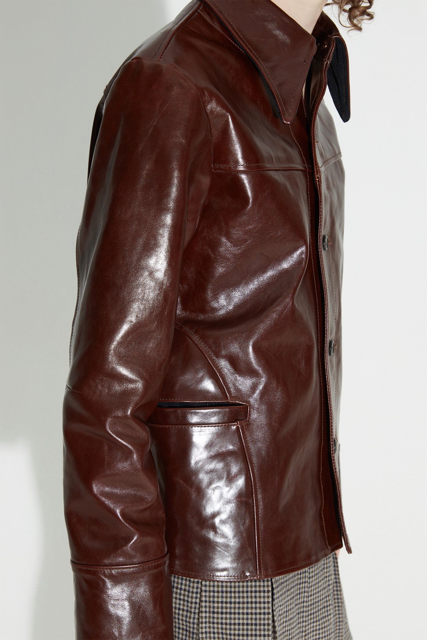 Our Legacy Long-sleeved Leather Jacket In Brown