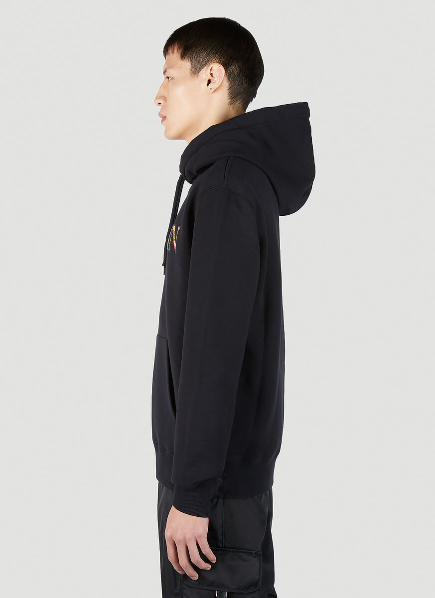 Lanvin Embroidered-logo Pouch-pocket Hoodie In Black