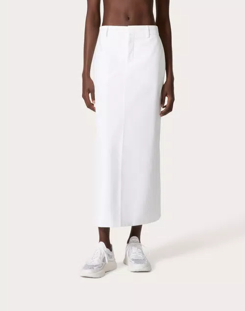 Shop Valentino Cotton Midi Skirt In White