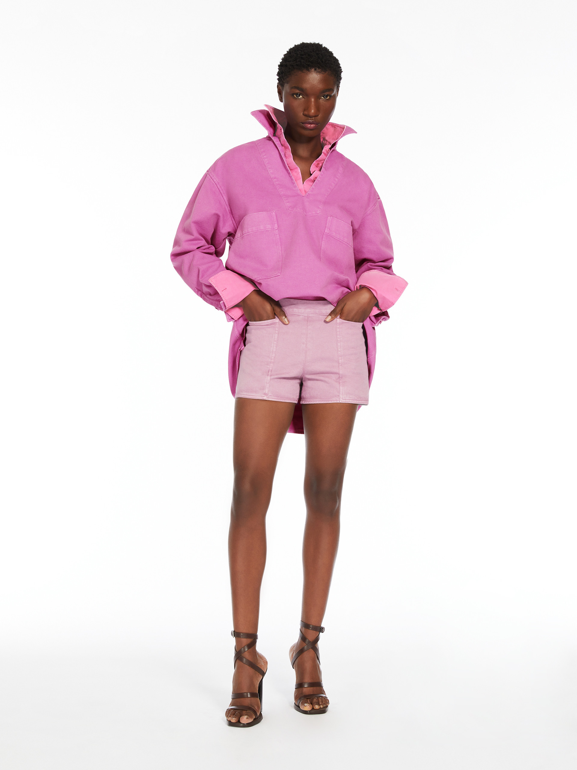 Max Mara Woman Denim Shorts Light Purple Size 8 Cotton In Pink