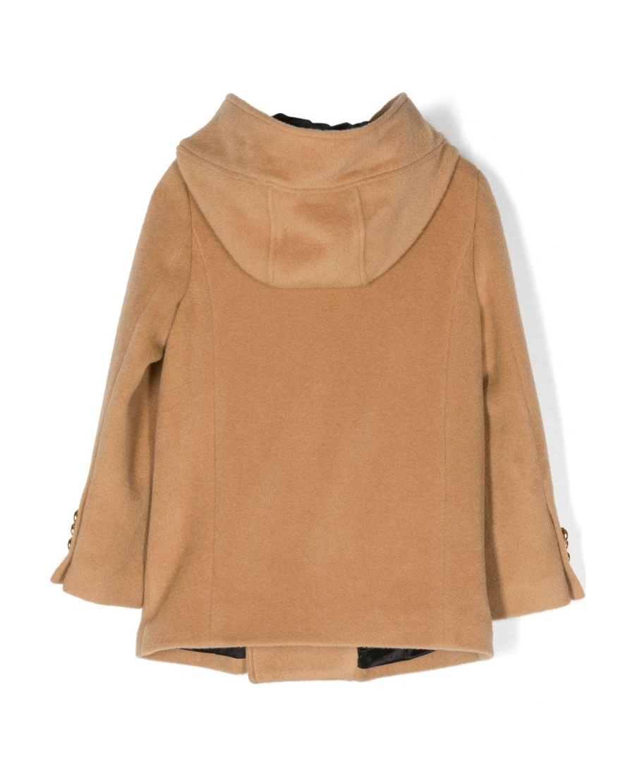 Balmain Double-breasted Hooded Wool Coat In Nude