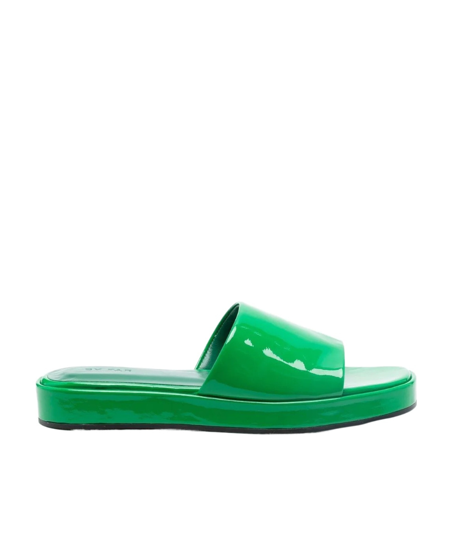 Shop By Far Cala Patent-finish Mules In Green