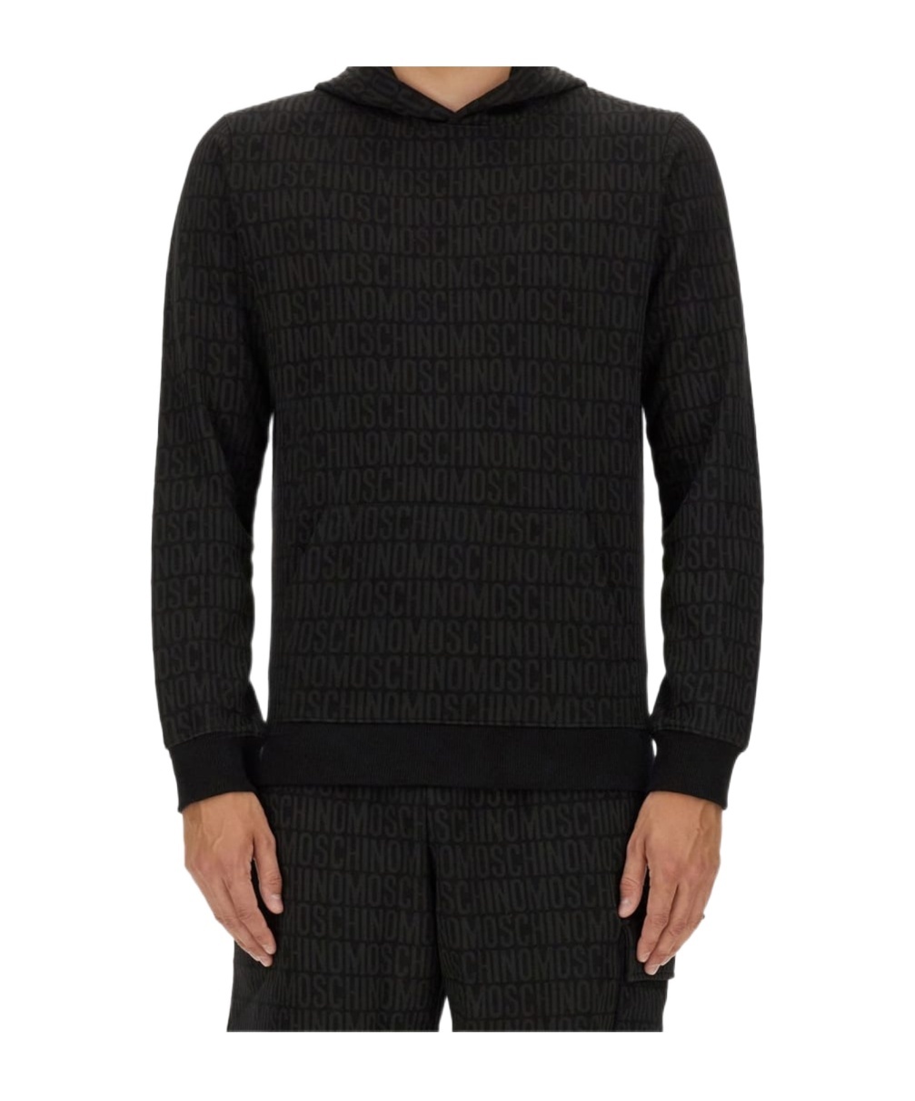 Moschino Sweatshirt With All Over Logo In Black