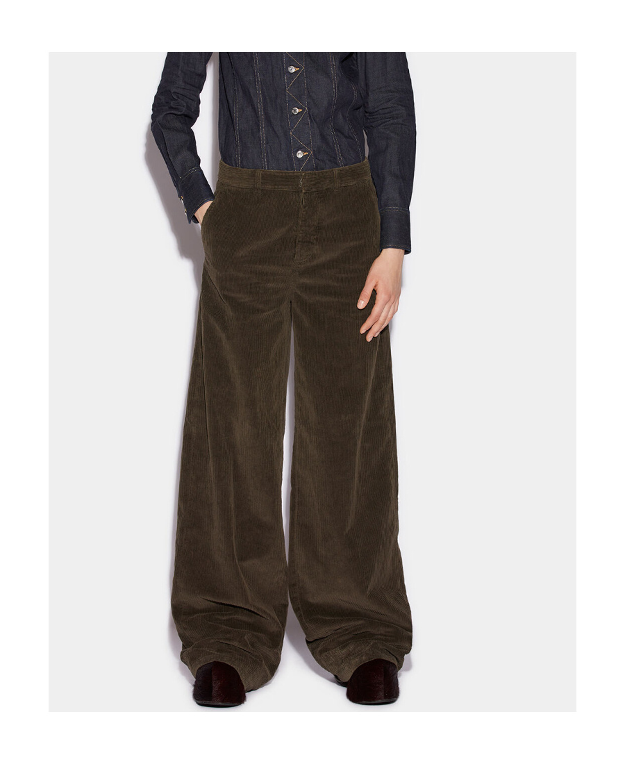 Dsquared2 Wide Leg Corduroy High Waist Trousers In Black