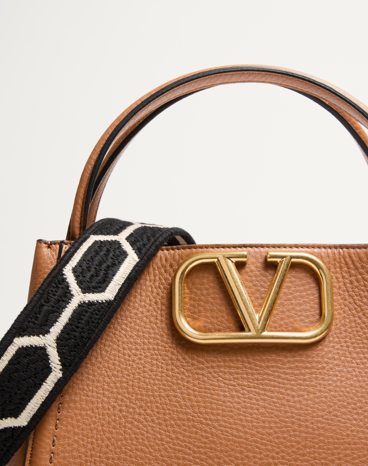 Valentino Medium Alltime Shoulder Bag In Almond Beige/black And White