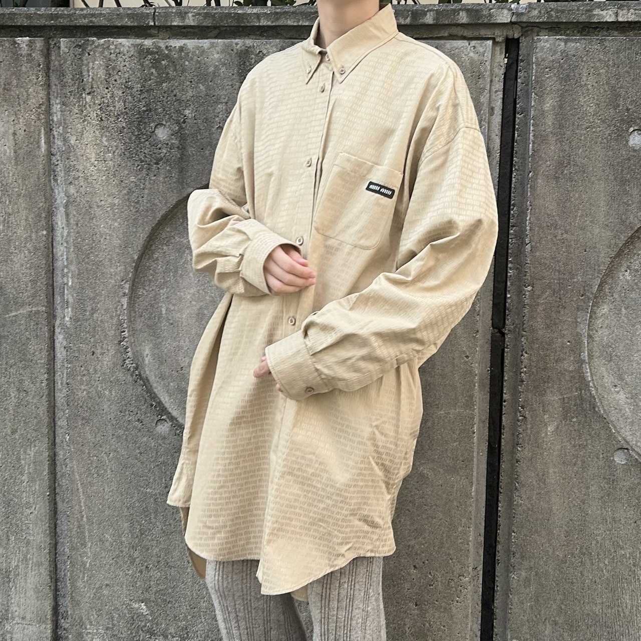 Miu Miu Long-sleeved Shirt Dress In Nude