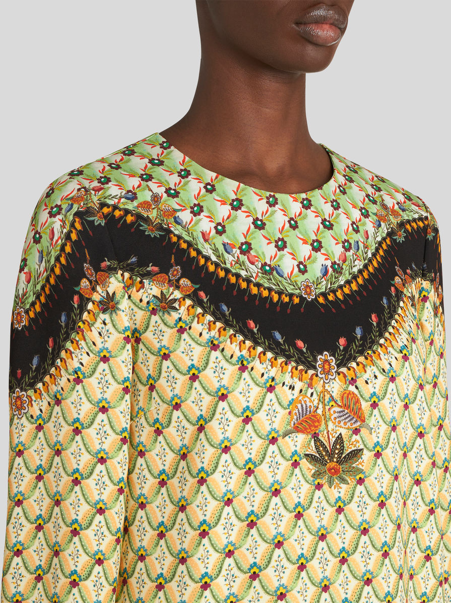 Etro Mix-print Shift Dress In Nude