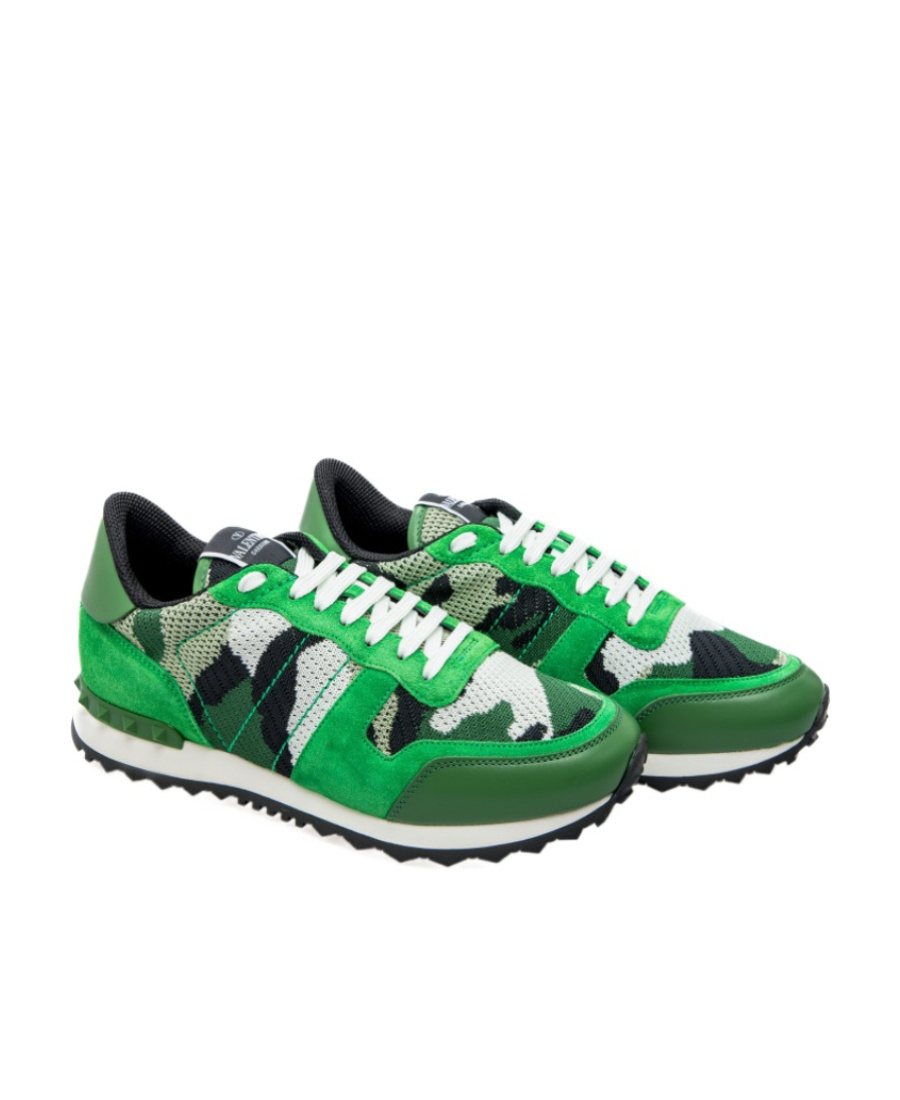 Valentino Camouflage Sneakers With Mesh And Rubber Sole In Green