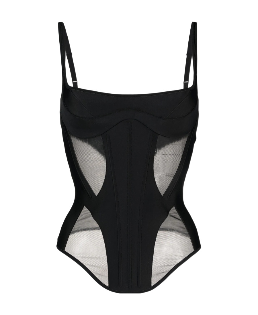 Mugler Corset Style Top With Spaghetti Straps In Black