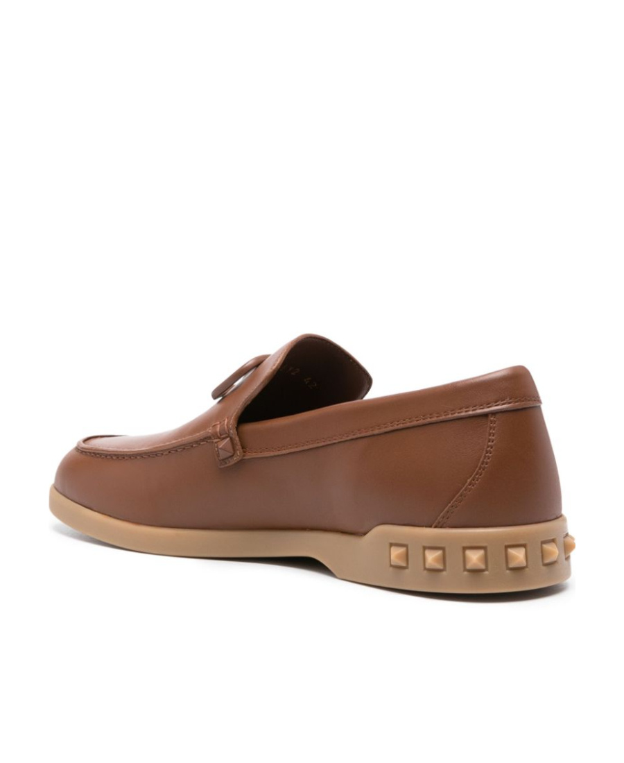Valentino Vlogo Leather Loafers In Brown