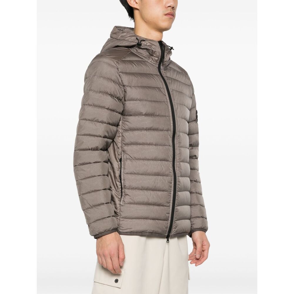 Stone Island Compass-patch Hooded Padded Jacket In Gray