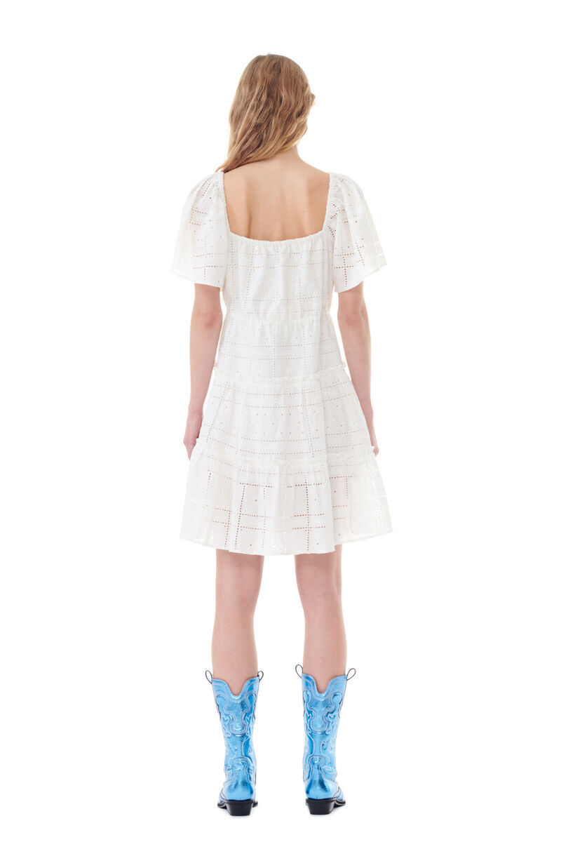 Ganni White Broderie Anglaise Layer Dress In White