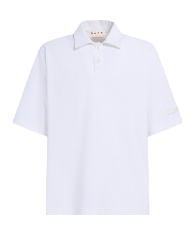 Marni Men's Logo Cotton Polo Shirt In White
