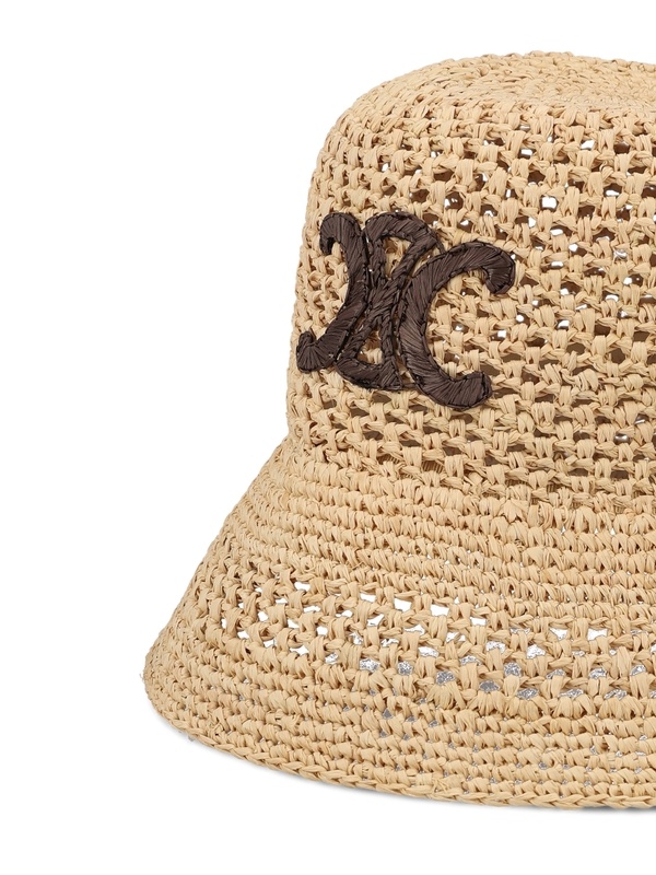 Celine Women Triomphe Raffia Bucket Hat In Neutral