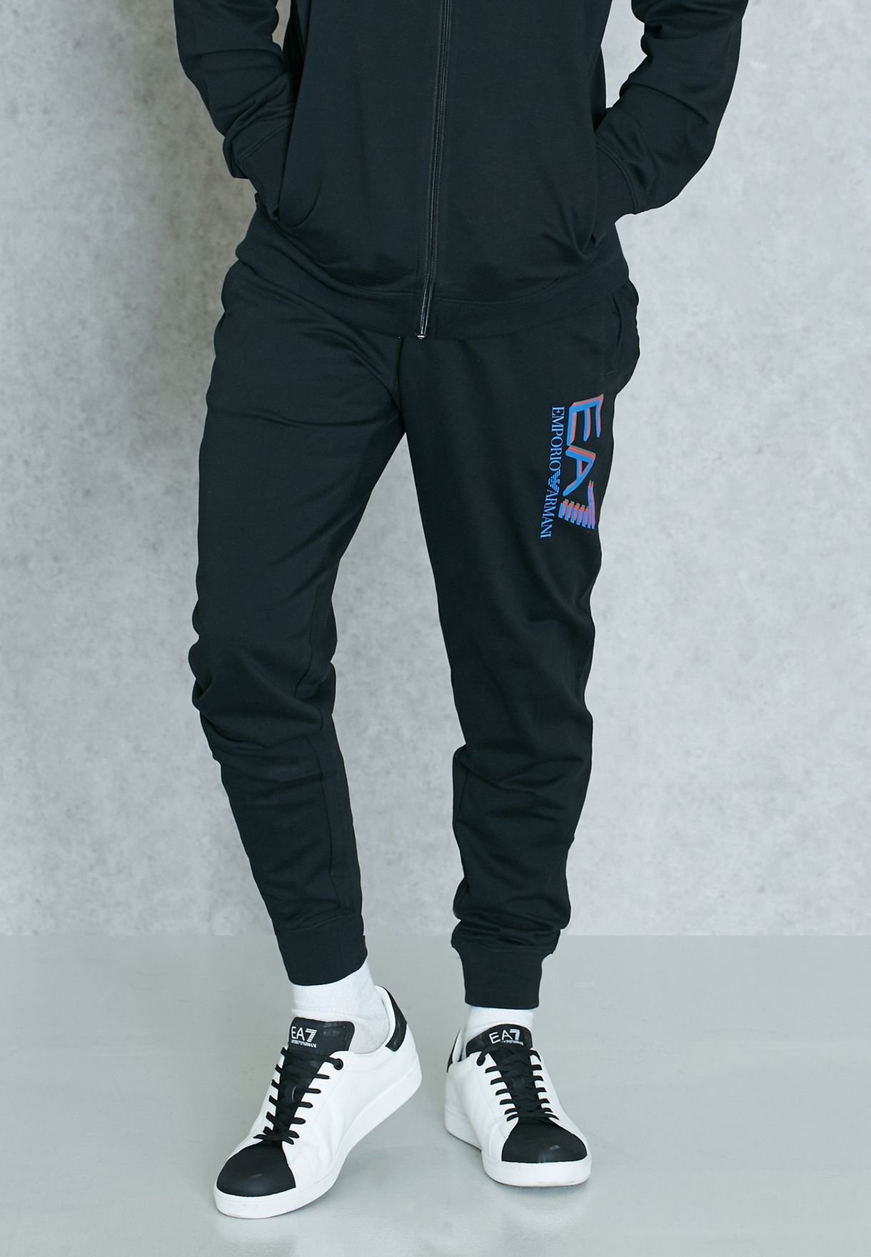 EA7 BLACK LOGO PRINTED SPORTS SUIT