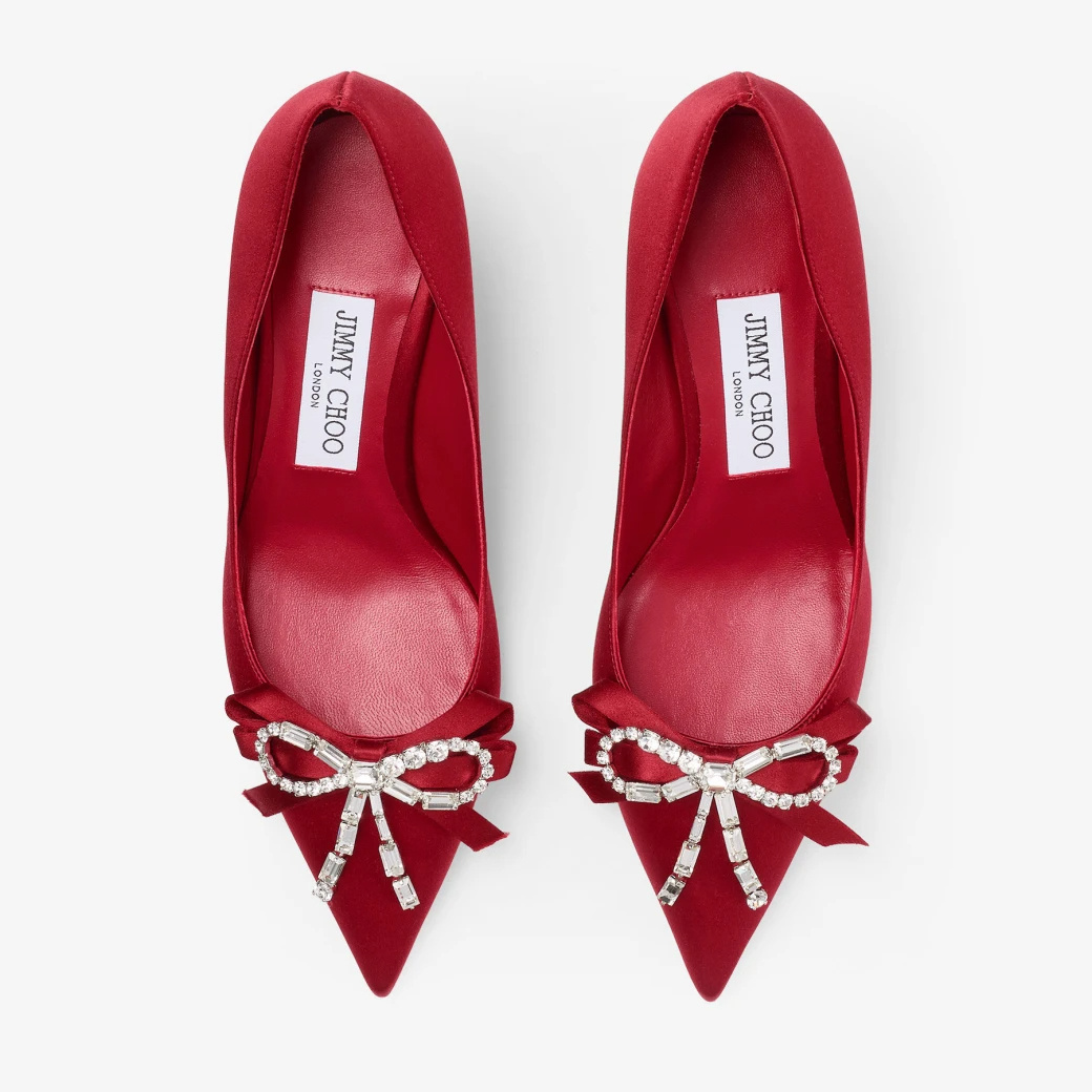 Jimmy Choo Women's Auria 70mm Crystal-embellished Bow Satin Pumps In Red