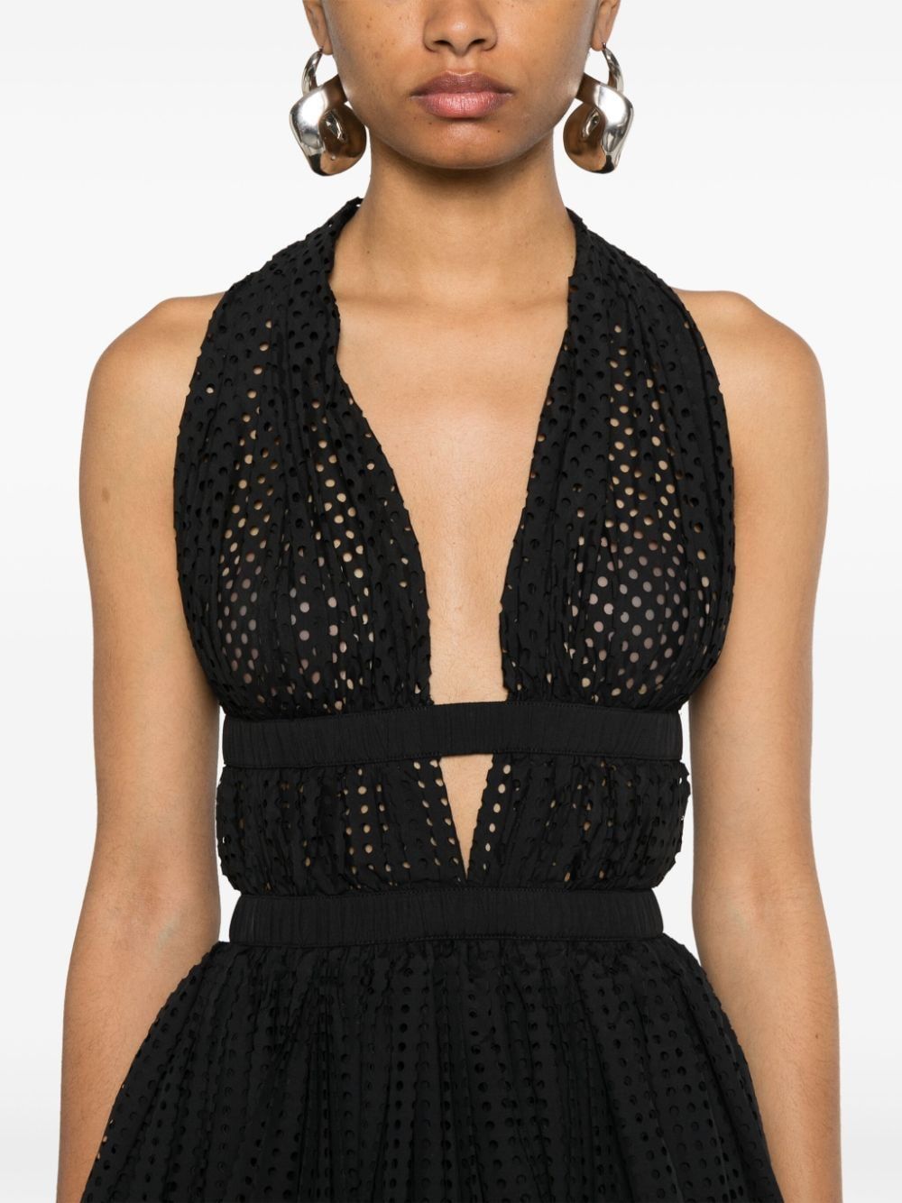 ALAÏA ALAIA PERFORATED V-NECK MINI DRESS 