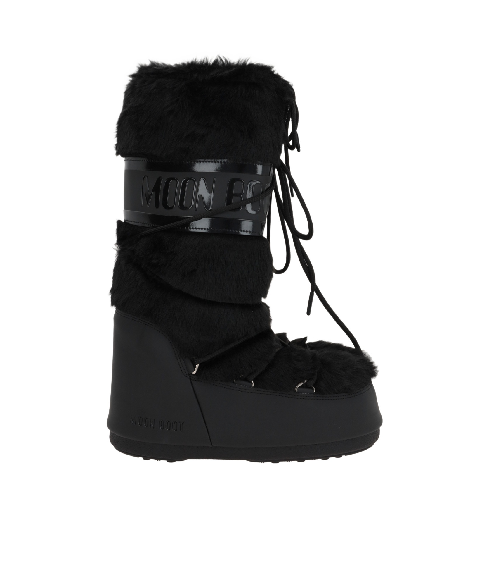 Moon Boot Black Eco Fur And Synthetic Leather Icon Boots In Black