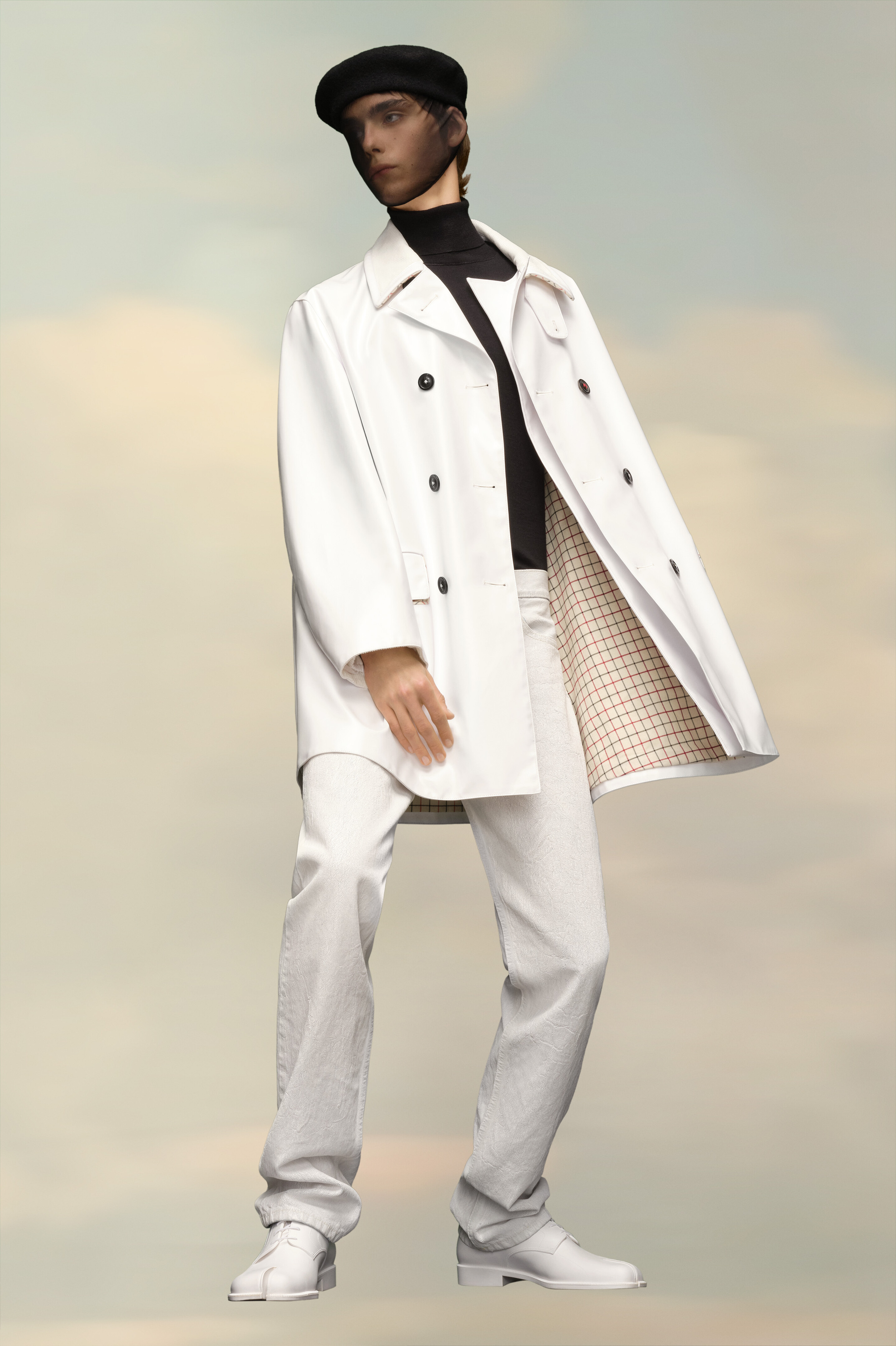 Maison Margiela High-shine Finish Double-breasted Coat In White