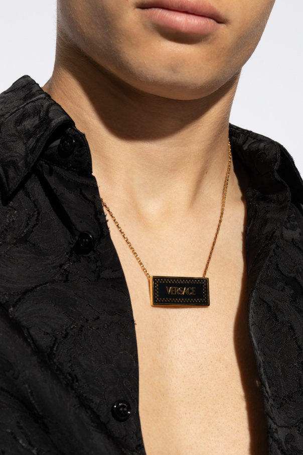 Versace Logo-print Necklace In Yellow