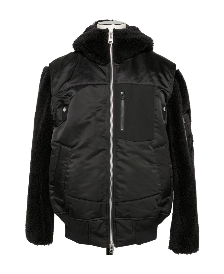 Sacai Panelled Hooded Jacket In Black