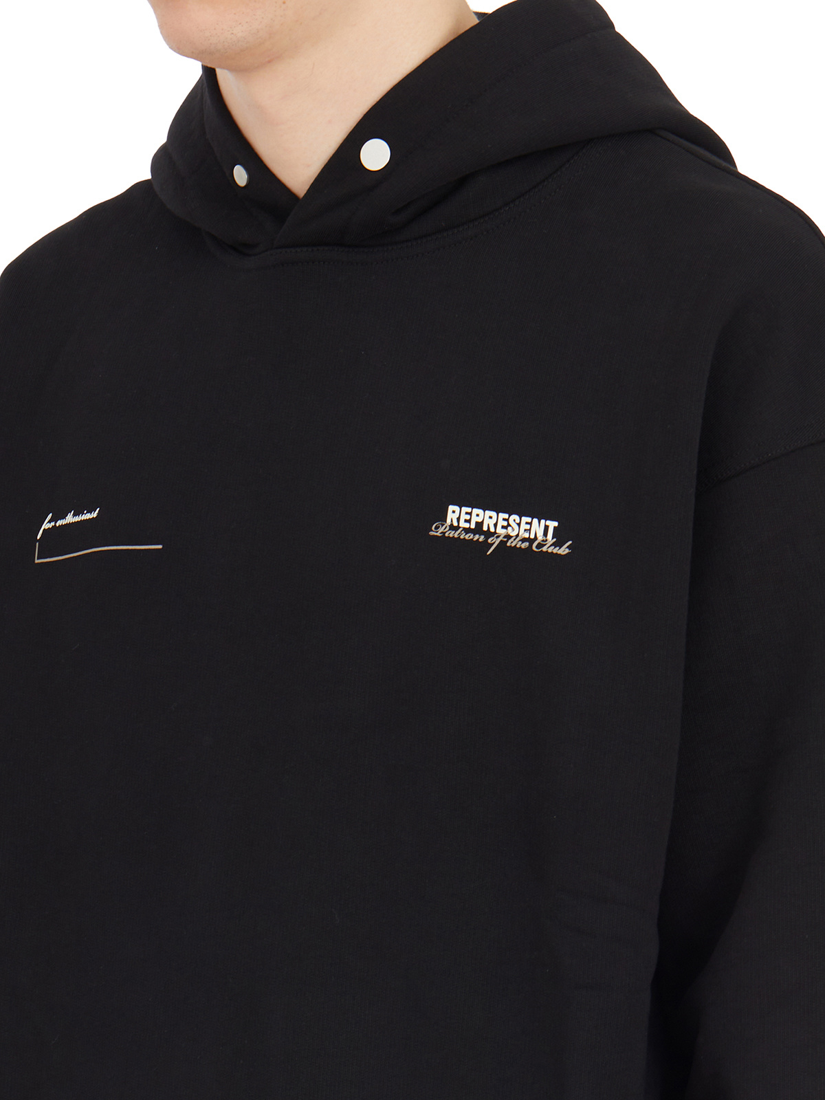 Represent 'patron Of The Club' Black Hoodie With Front And Back Logo Print In Black