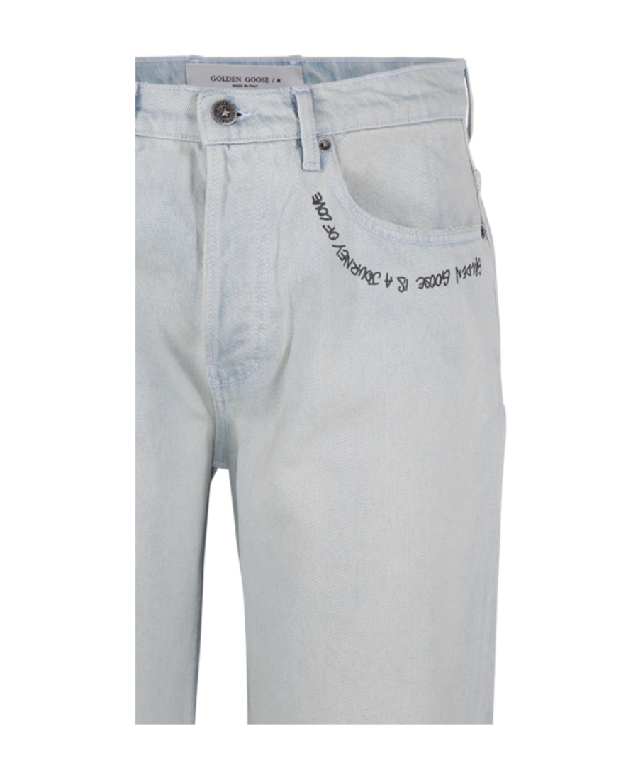 Golden Goose Distressed-effect Text-print Straight-leg Jeans In Gray