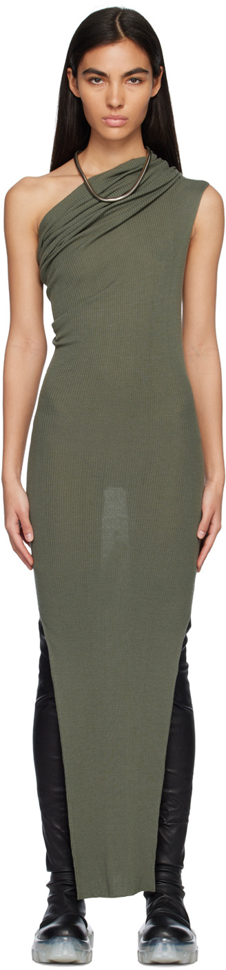 Rick Owens One-shoulder Sleeveless Maxi Dress In Green