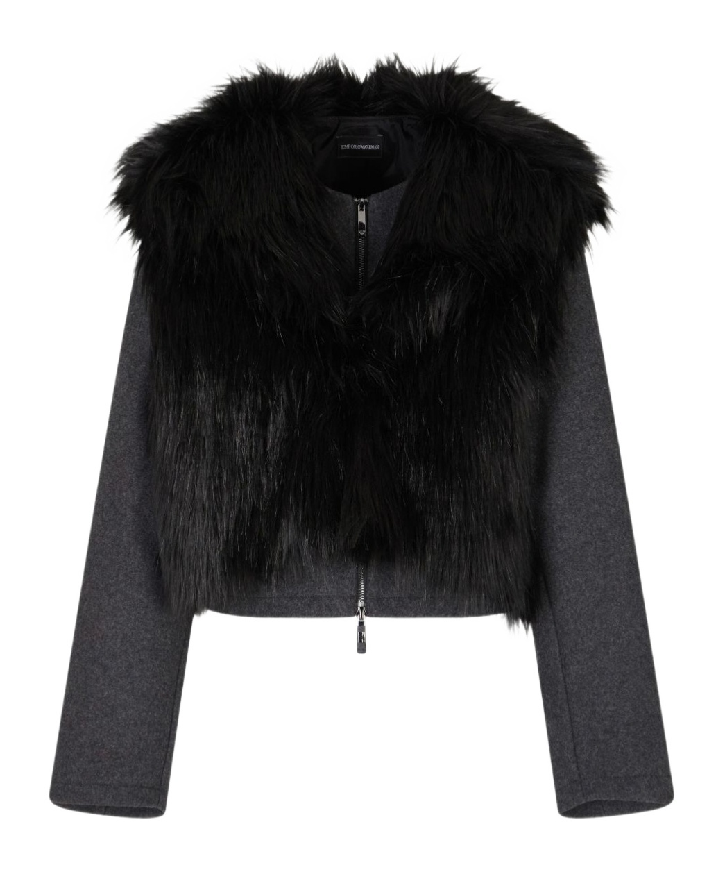 Emporio Armani Polygon Capsule Collection Two-in-one Wool Cloth Jacket With Faux Fur Gilet In Black