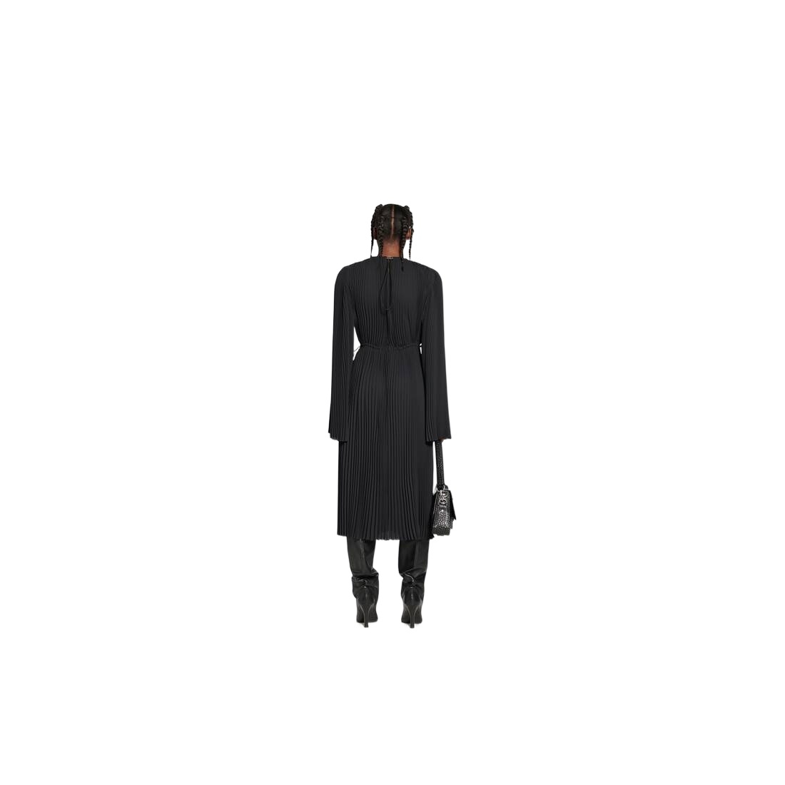 Balenciaga Fully-pleated Midi Dress In Black