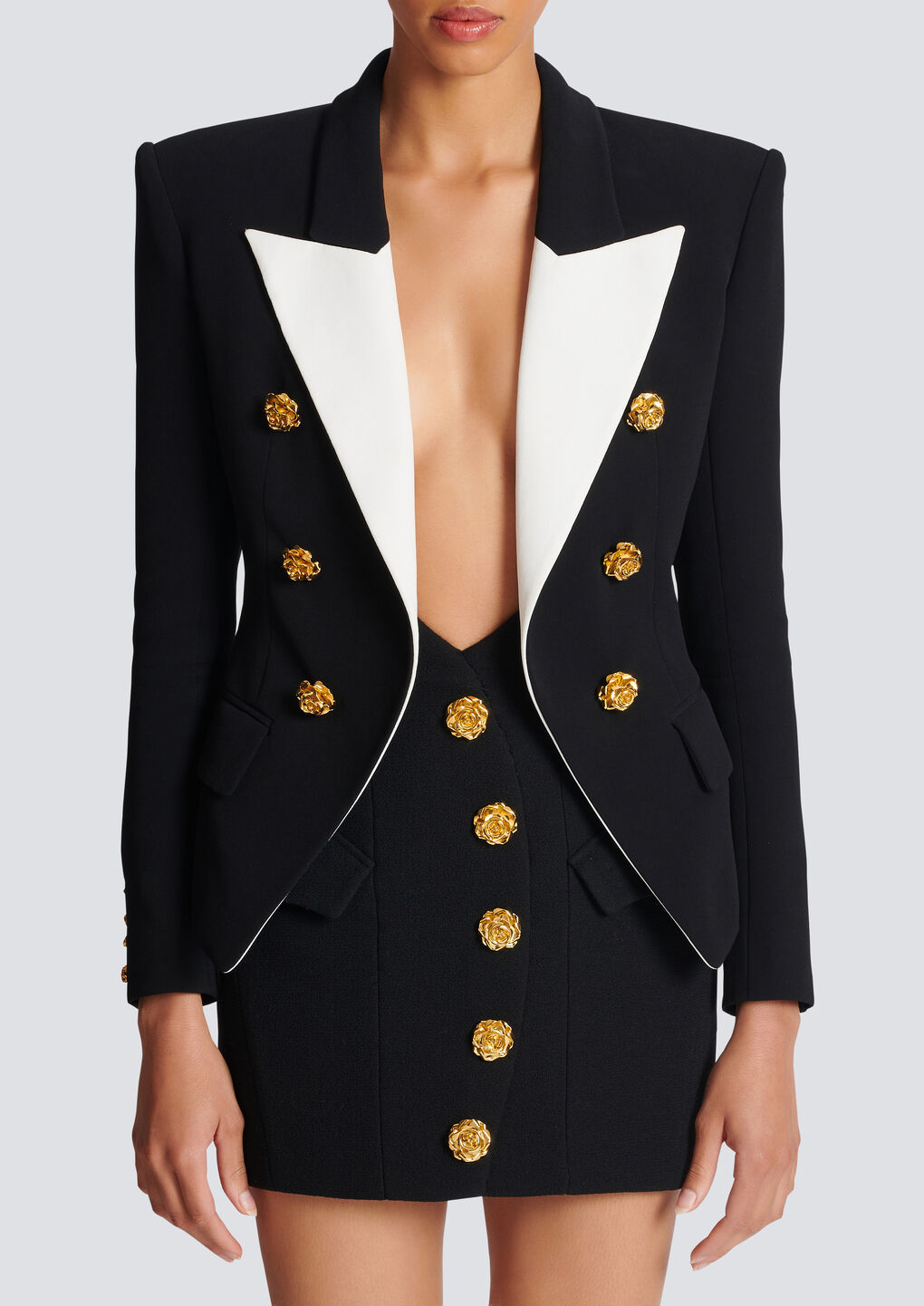 Shop Balmain Slim-fit Jacket With Roses Buttons In Black