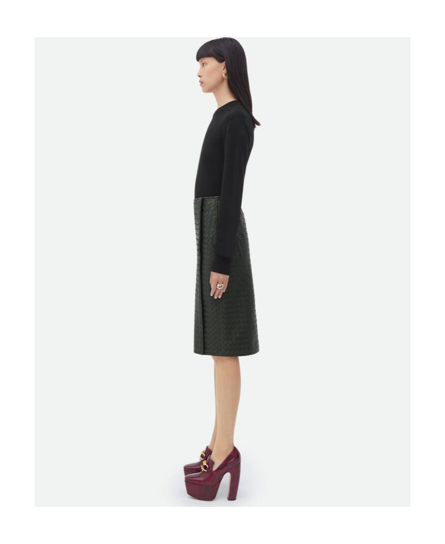 Bottega Veneta Intrecciato Leather High-waisted Skirt In Black