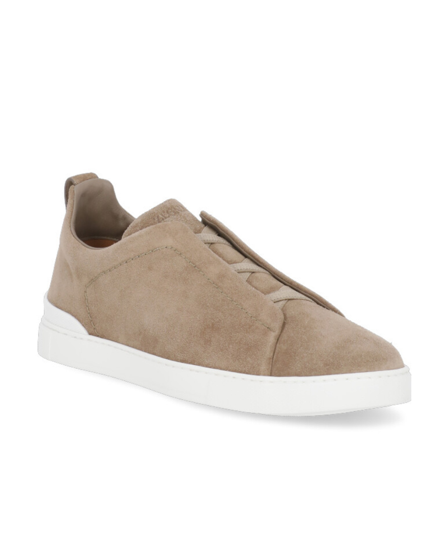 Zegna Men's Triple Stitch Suede Low Top Slip-on Sneakers In Green
