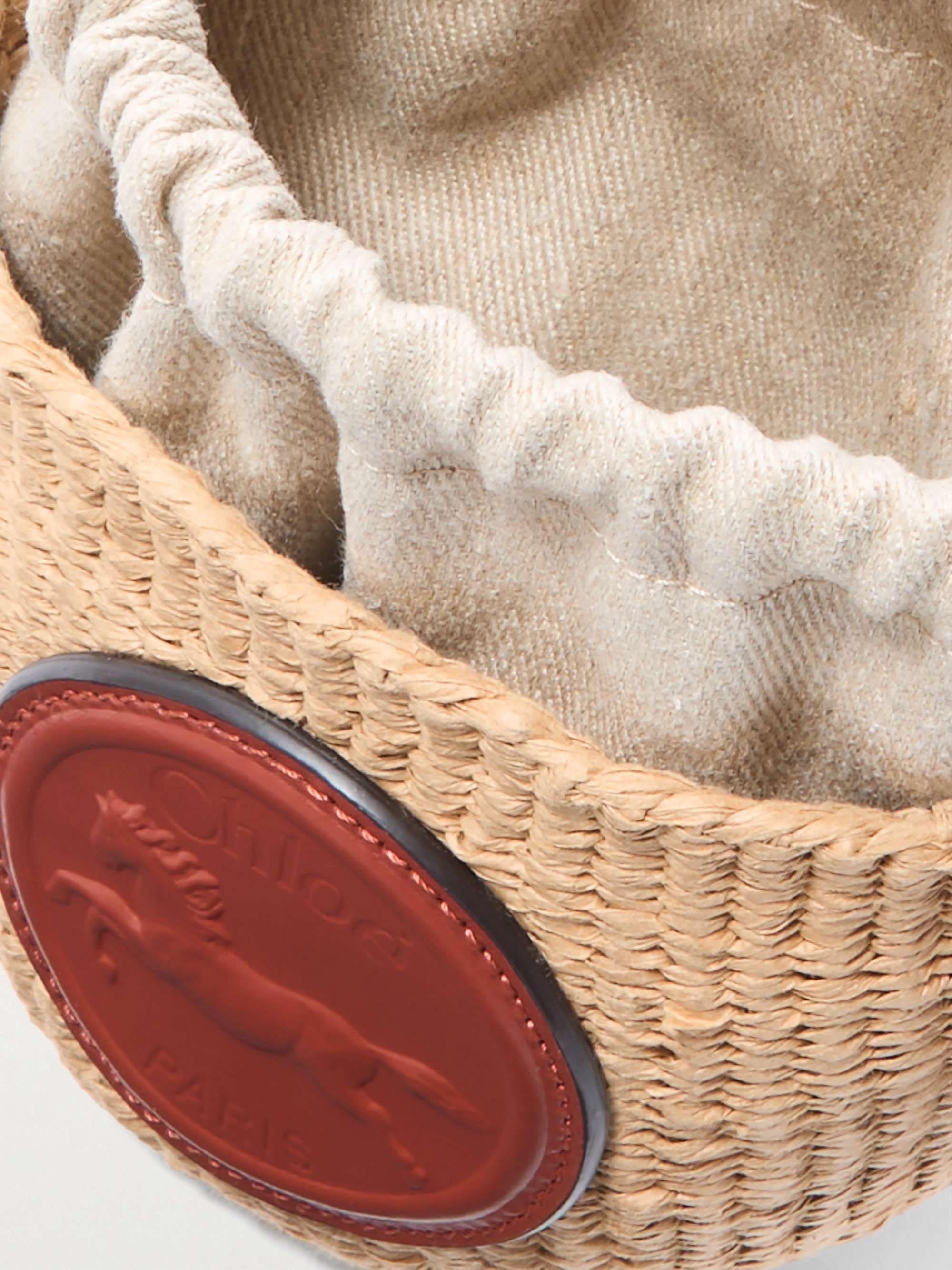 Chloé Mini Horse Medal Basket Bag In Natural Fibres Brown Size Onesize 100% Paper Yarn, Calf-skin Leather In Nude