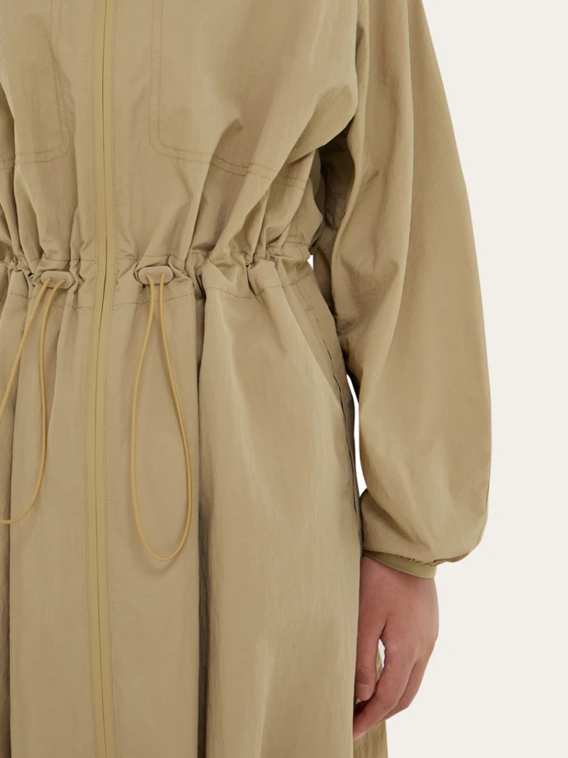 Ferragamo Technical Hooded Parka In Brown