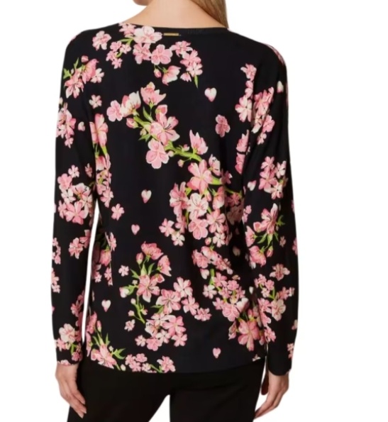 Shop Twinset Floral-print Sweater In Black
