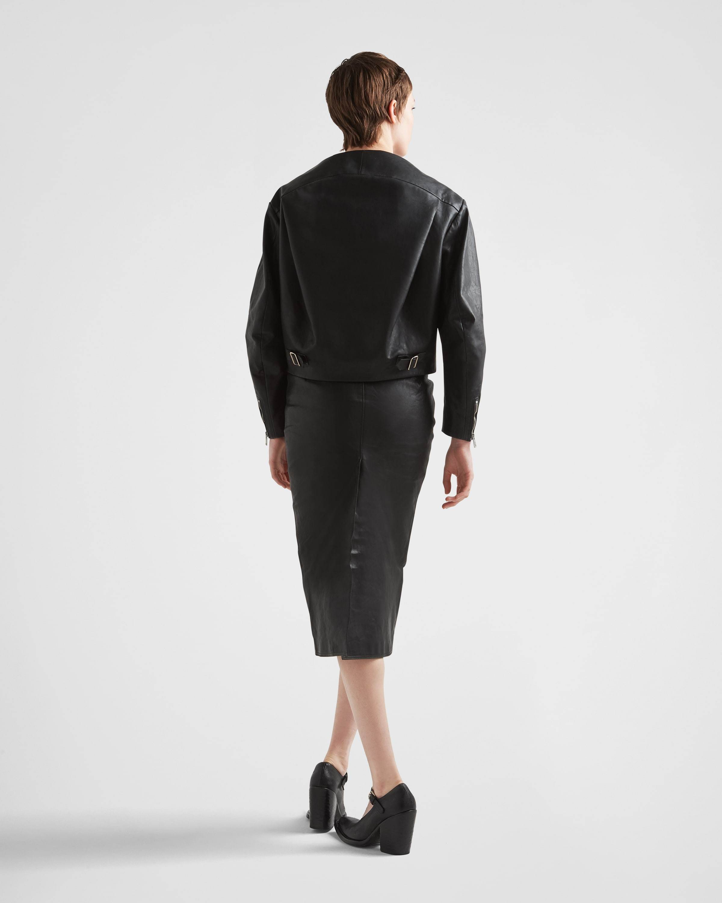 Prada Midi Leather Pencil Skirt In Black