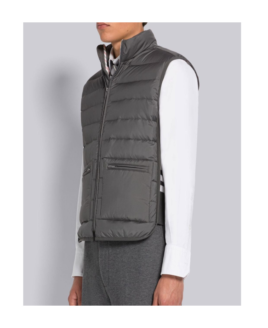 Thom Browne High Collar Padded Vest With Horizontal Quilting In Gray