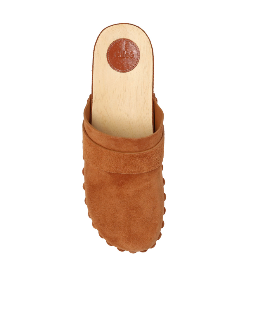 Chloé Suede Block Heel Clogs With Studded Detailing In Brown