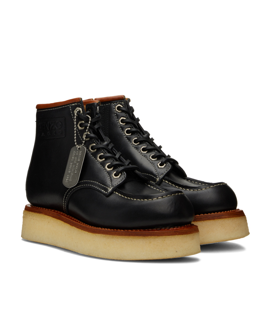 Kenzo Black Yama Lace-up Boots In Black