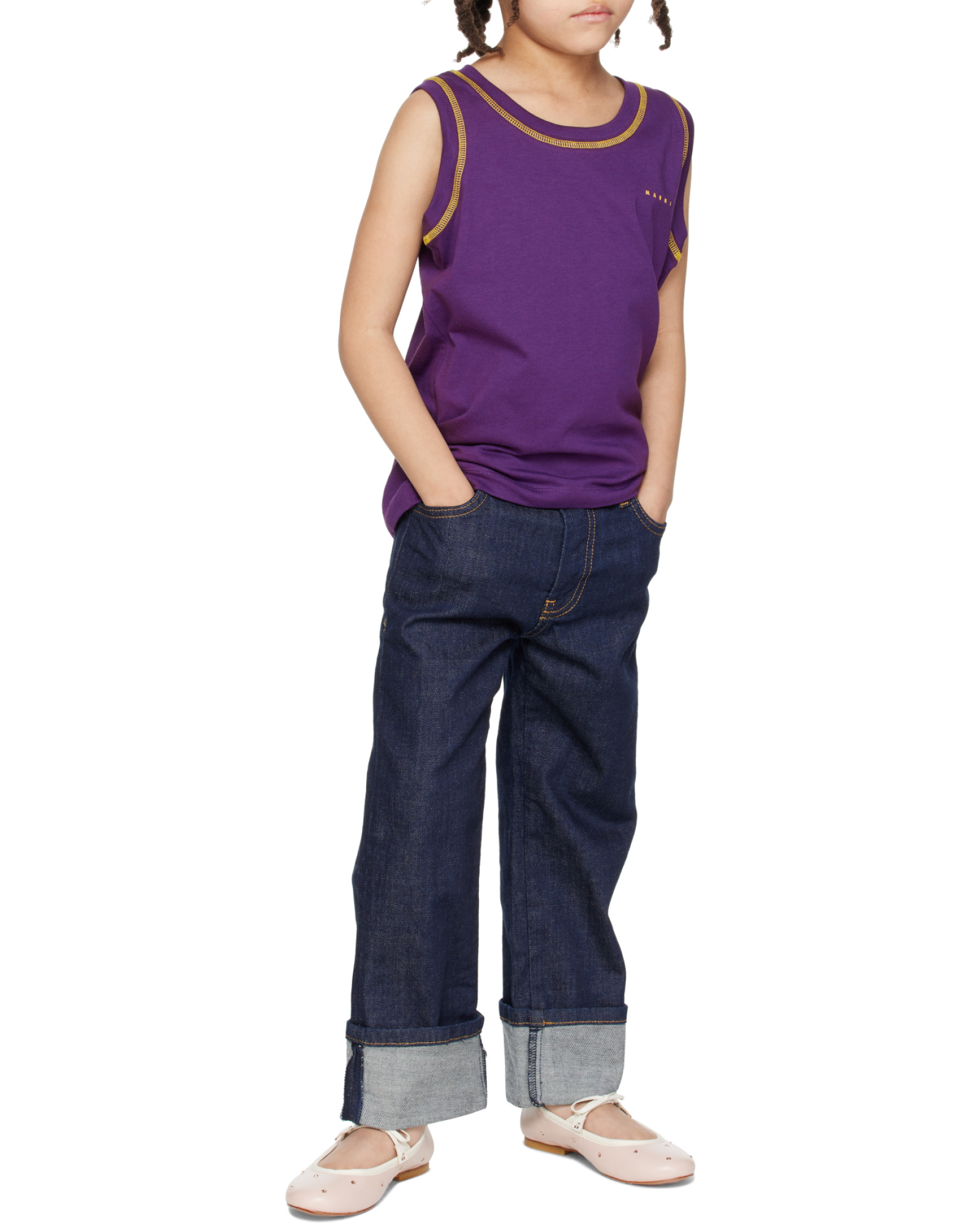 Marni Kids Purple Printed-logo Tank Top In Purple