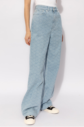 Kenzo Rainbow Patterned Seigaiha Ayame Straight Fit Denims 23cm In Blue