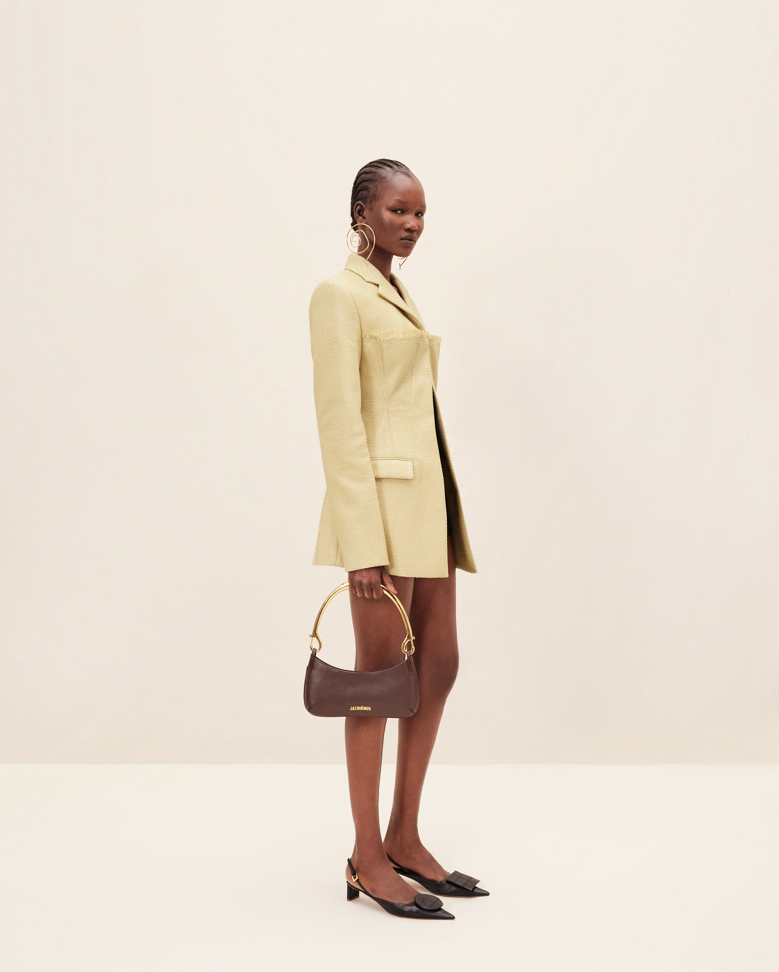 Jacquemus Palha Embellished Frayed Woven Canvas Blazer In Nude