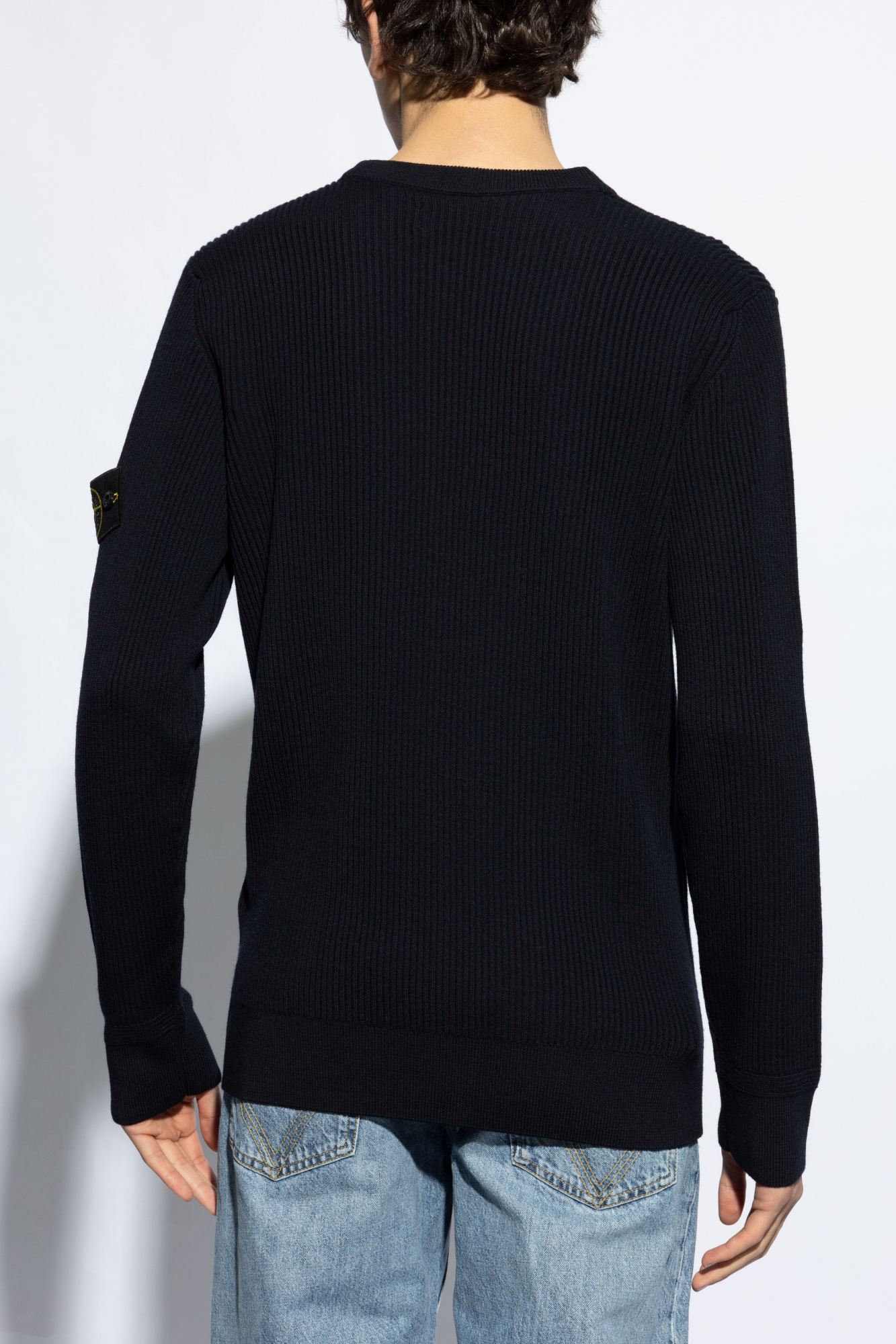 Shop Stone Island Logo Patch Knitted Jumper In Blue
