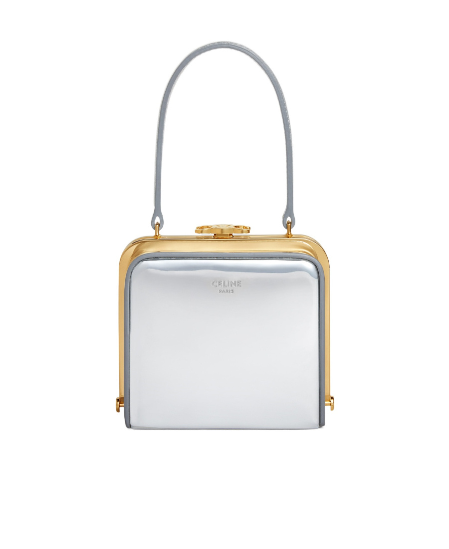 Celine Mirror Fabric Triomphe Handbag In White