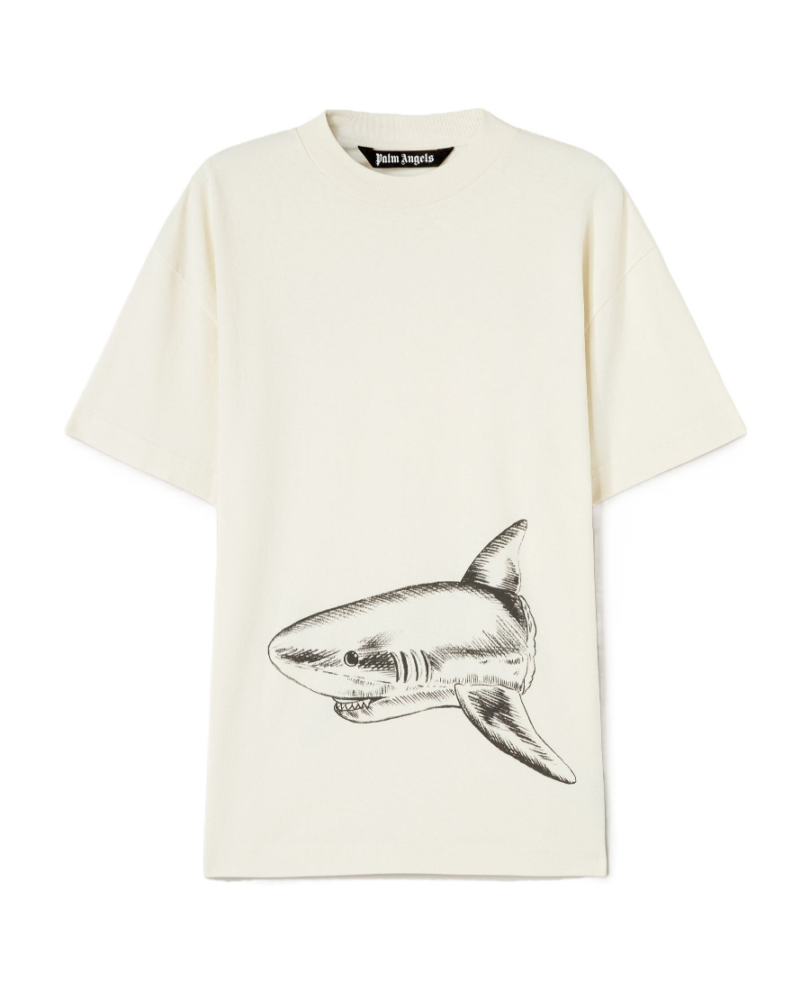 Palm Angels Broken Shark Print Cotton T-shirt In White