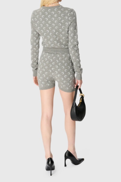 Marine Serre Allover Knit Shorts Elastic Waistband In Gray