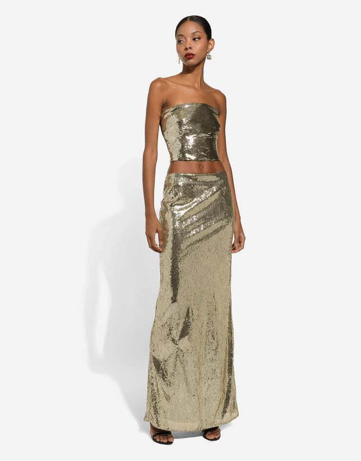 Dolce & Gabbana Sequinned Mermaid Maxi Skirt In Brown