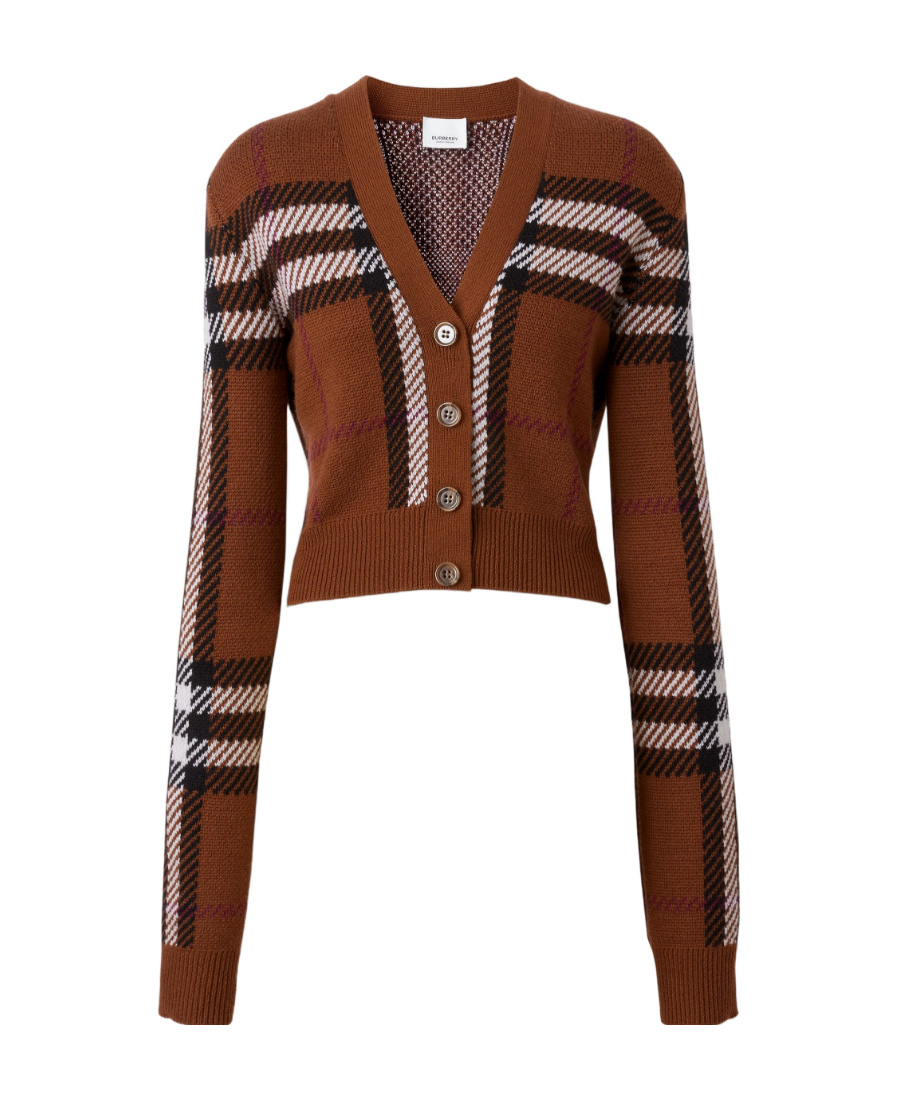 Burberry Check Wool Jacquard Cropped Cardigan In Brown